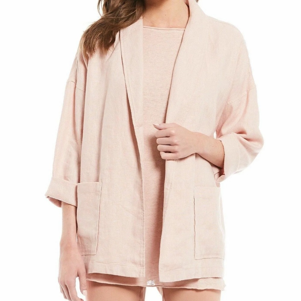 278.00 NWT EILEEN FISHER XL ORGANIC LINEN SHAWL COLLAR JACKET POWDER PINK